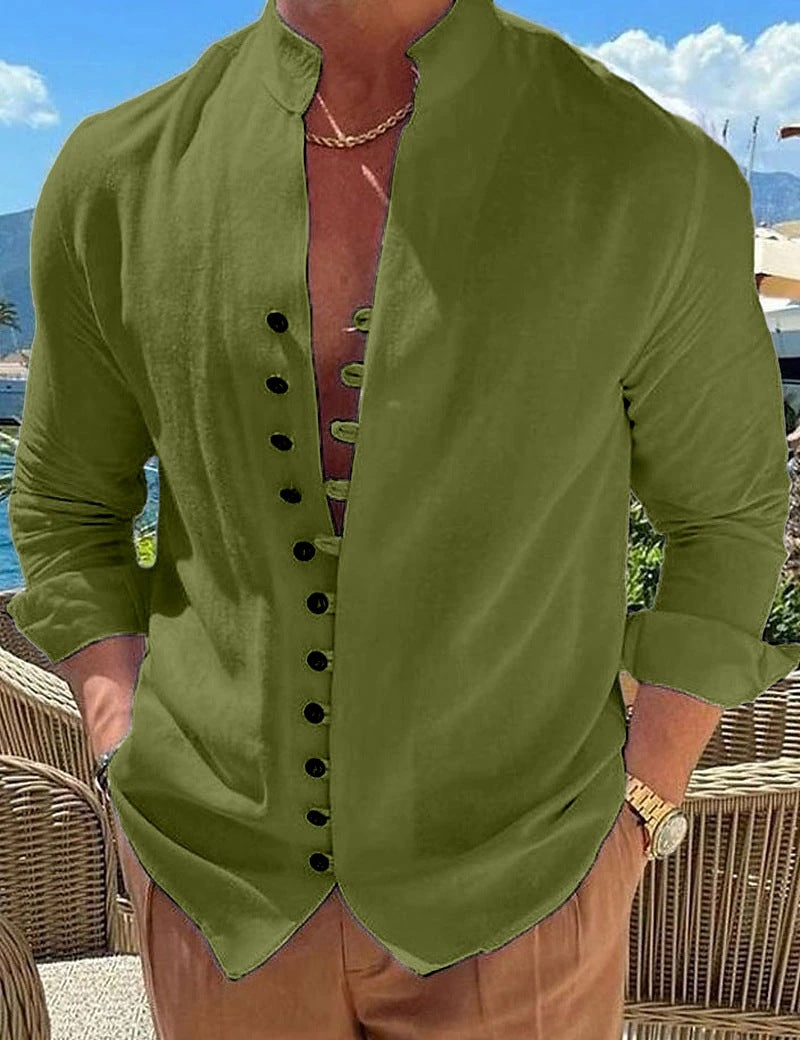 Men’s Retro Long-Sleeve Button Shirt