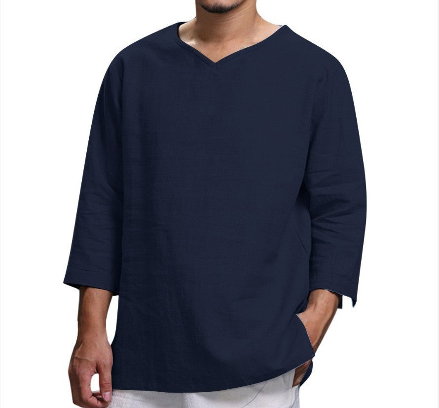 Men’s Loose Casual V-Neck Pullover Shirt