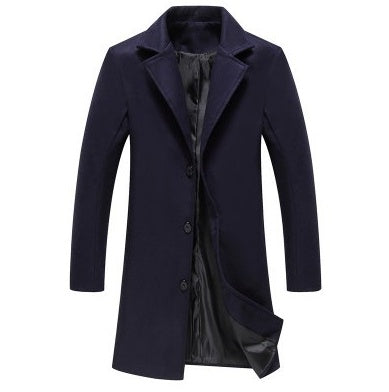 Men’s Solid Colour Casual Business Woollen Coat – Autumn &amp; Winter