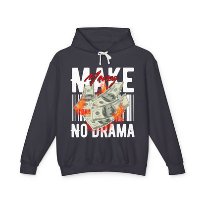 Make Money No Drama Hoodie – Graphic Cash Fire Design, Streetwear Pullover