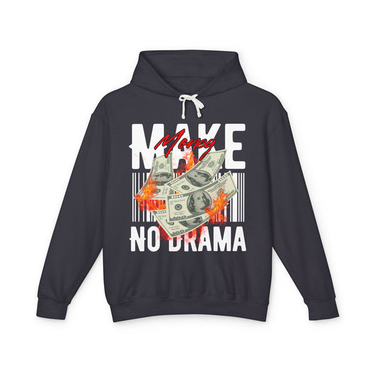 Make Money No Drama Hoodie – Graphic Cash Fire Design, Streetwear Pullover