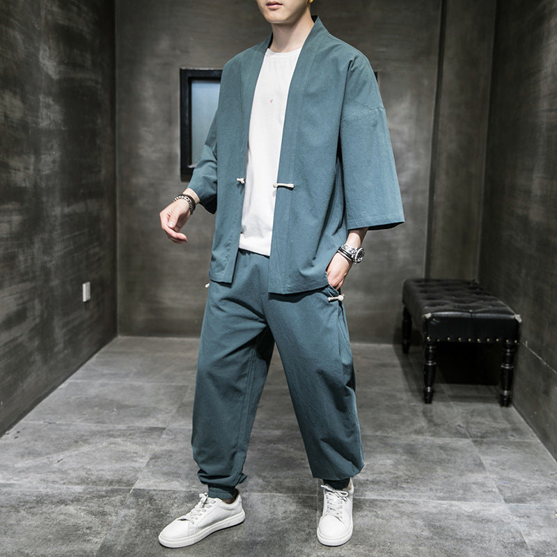 Chinese-Inspired Linen Sang Suit for Men