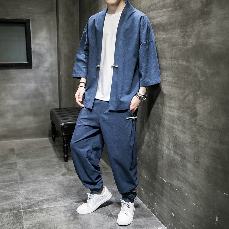 Chinese-Inspired Linen Sang Suit for Men