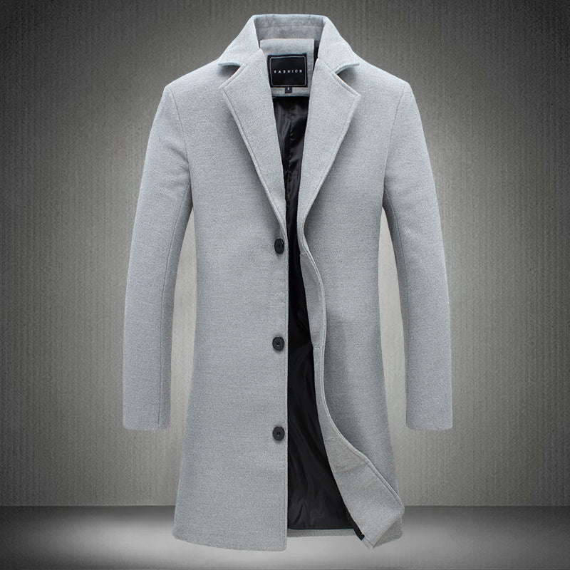 Men’s Solid Colour Casual Business Woollen Coat – Autumn &amp; Winter