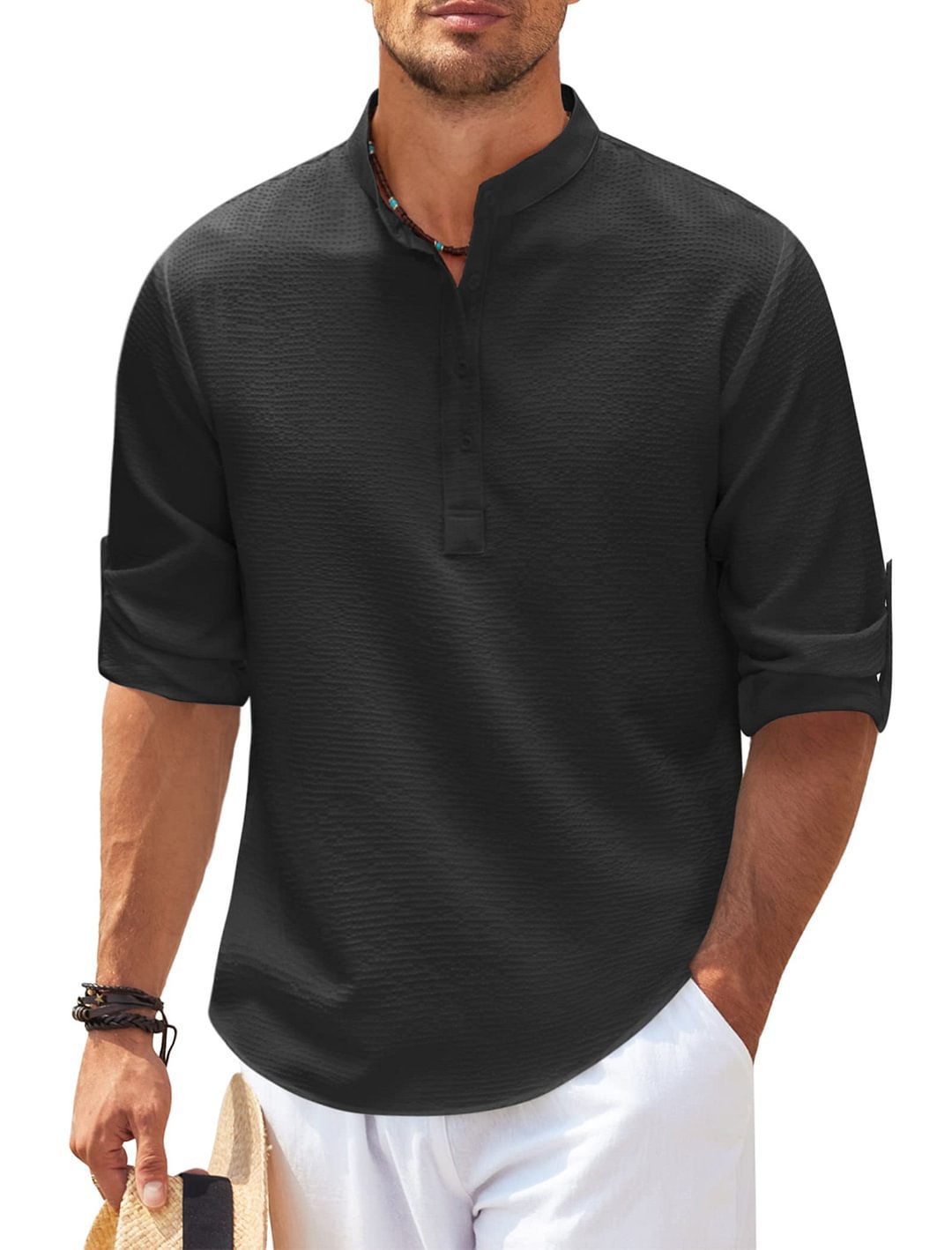 Men’s Casual Long-Sleeve Stand Collar Shirt