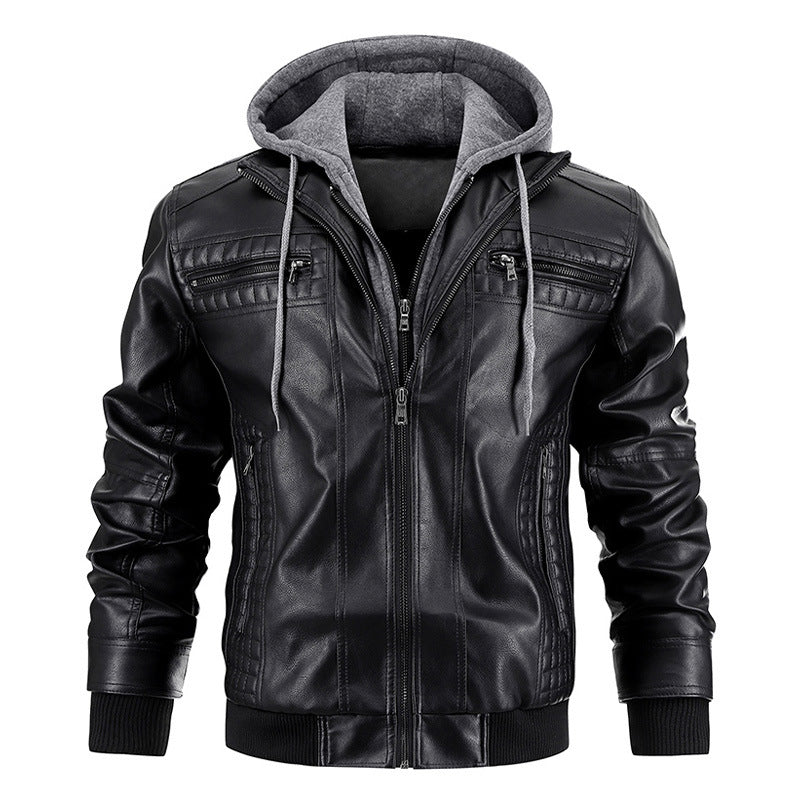Men’s Hooded PU Leather Jacket