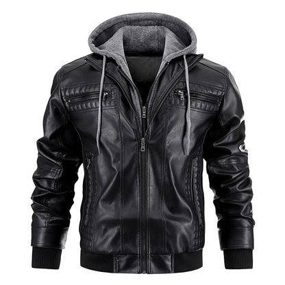 Men’s Hooded PU Leather Jacket