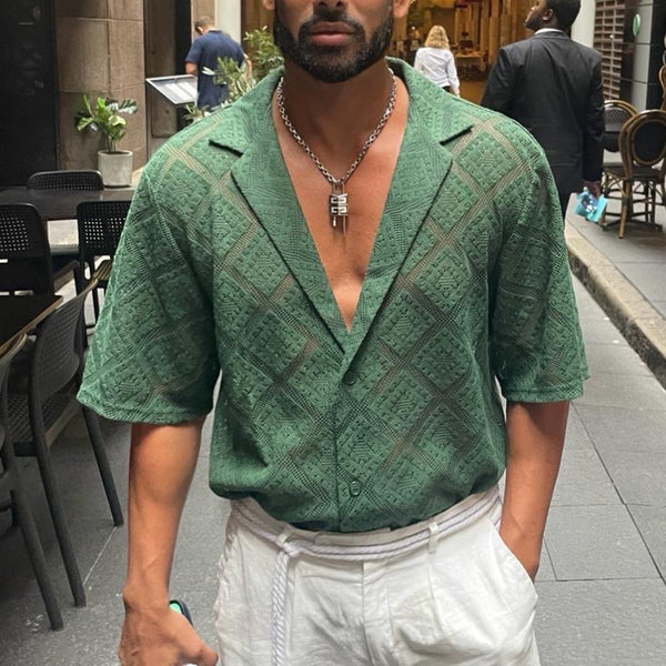 Men’s Hollow-Out Breathable Short-Sleeve Shirt