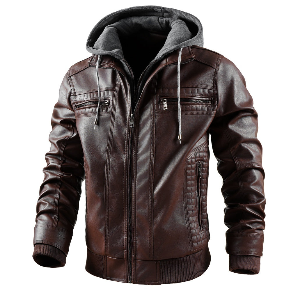 Men’s Hooded PU Leather Jacket