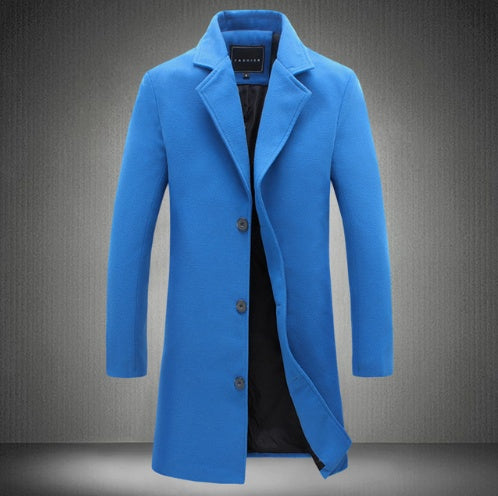 Men’s Solid Colour Casual Business Woollen Coat – Autumn &amp; Winter