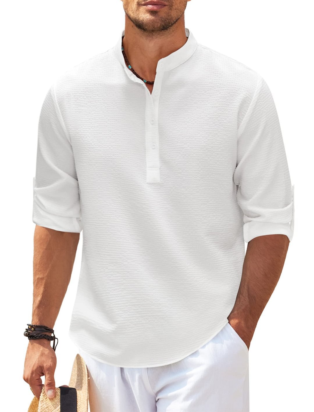 Men’s Casual Long-Sleeve Stand Collar Shirt