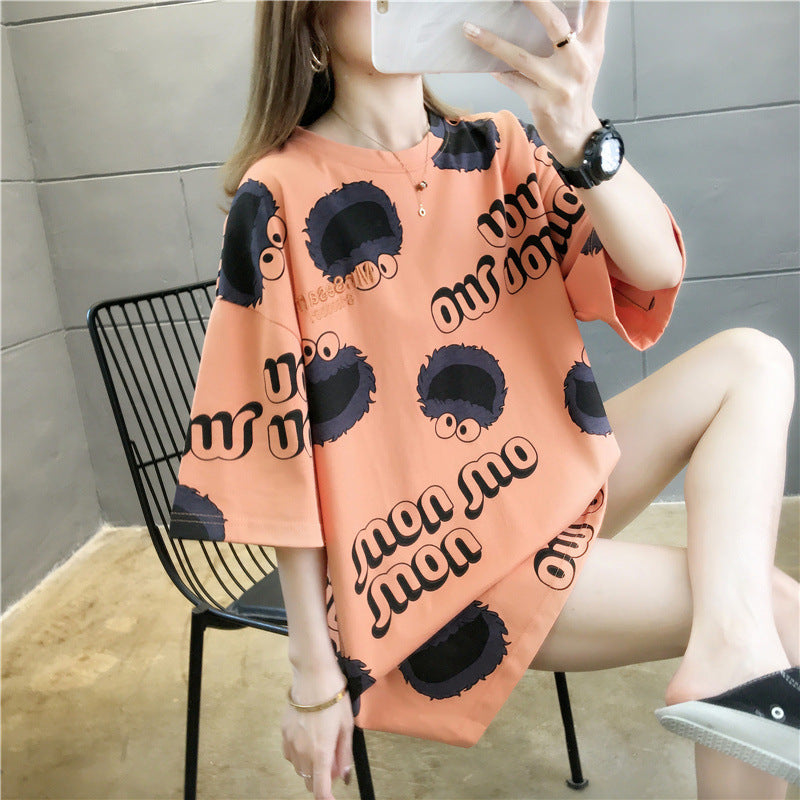 Medium long cotton T-shirt