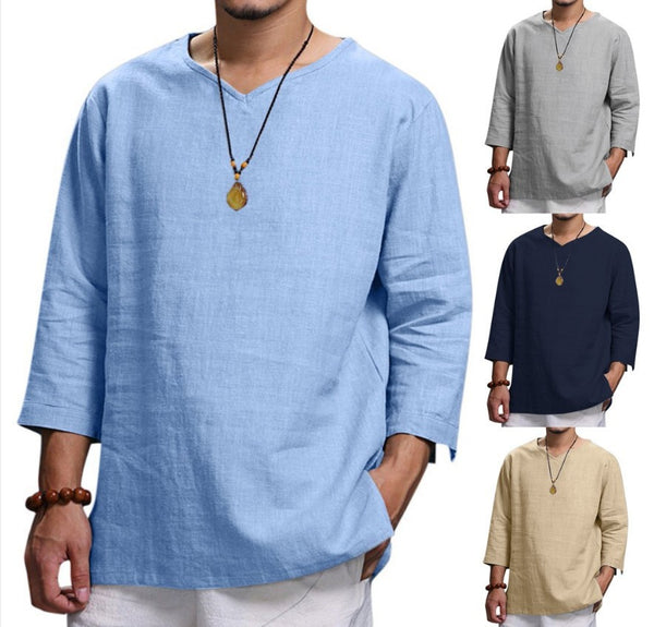 Men’s Loose Casual V-Neck Pullover Shirt