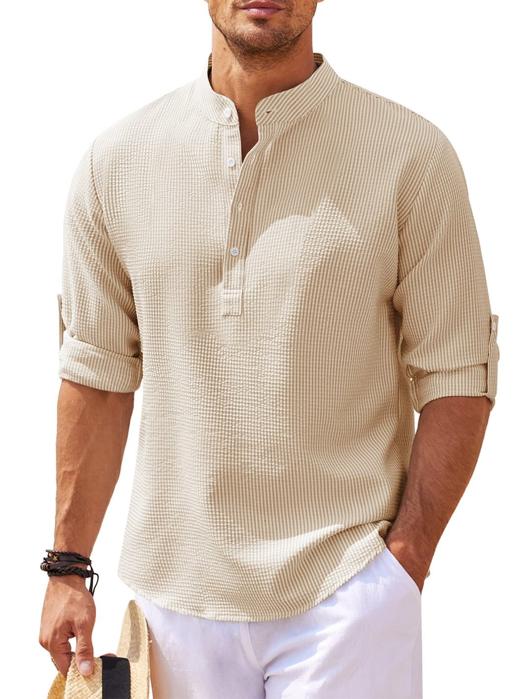 Men’s Casual Long-Sleeve Stand Collar Shirt