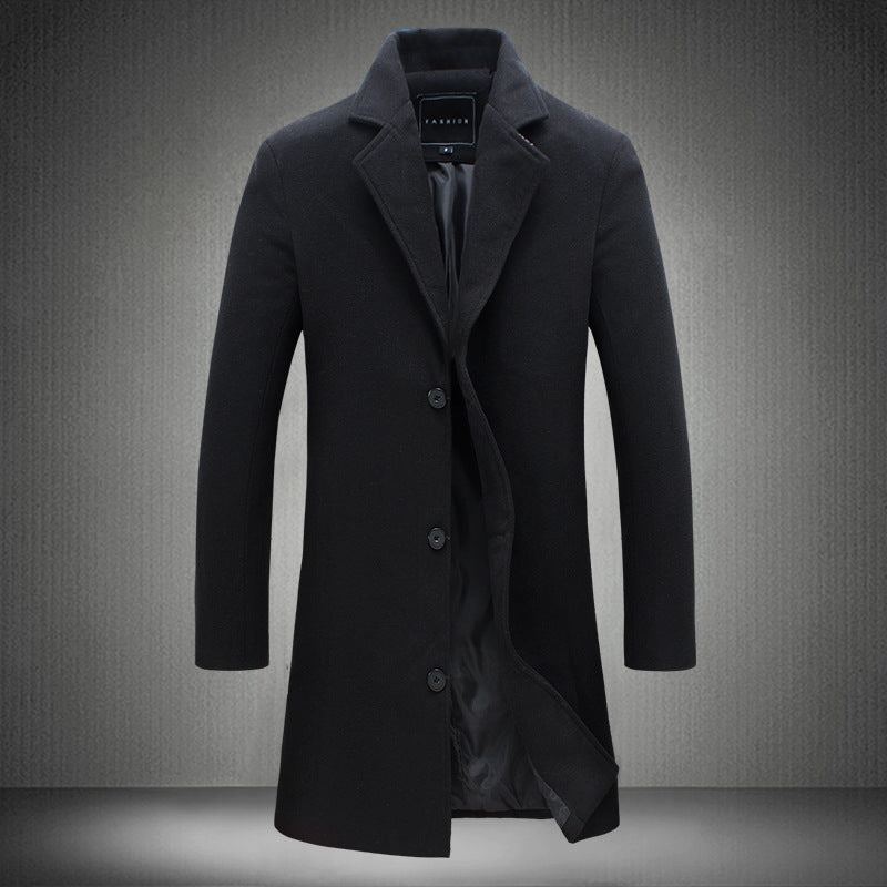 Men’s Solid Colour Casual Business Woollen Coat – Autumn &amp; Winter