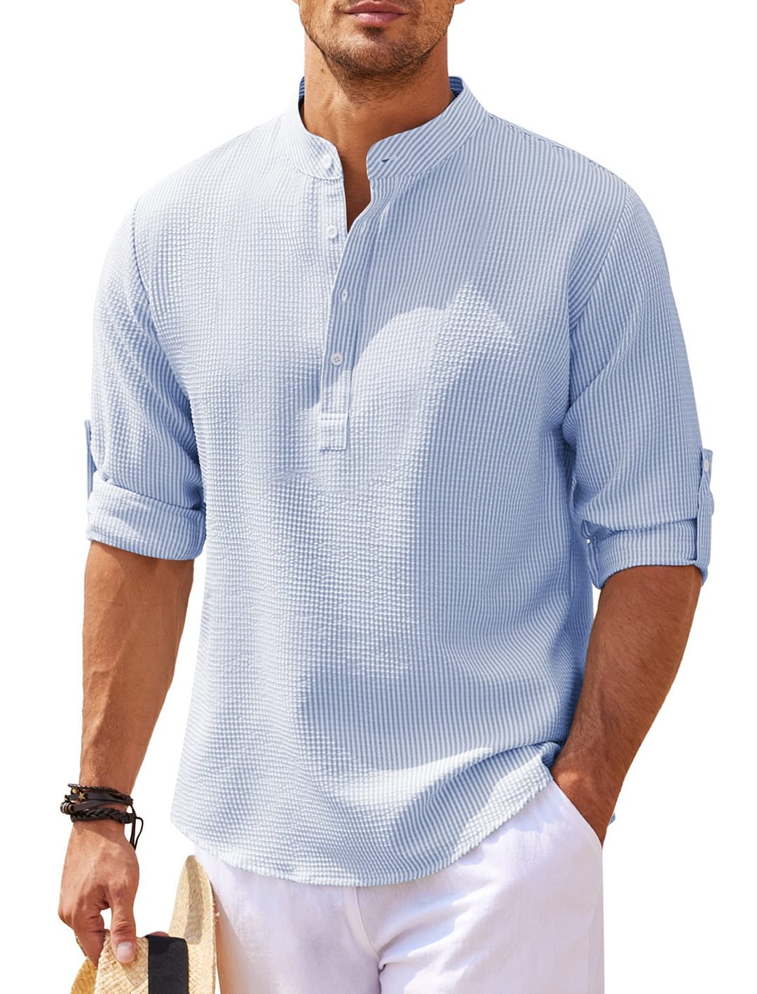 Men’s Casual Long-Sleeve Stand Collar Shirt