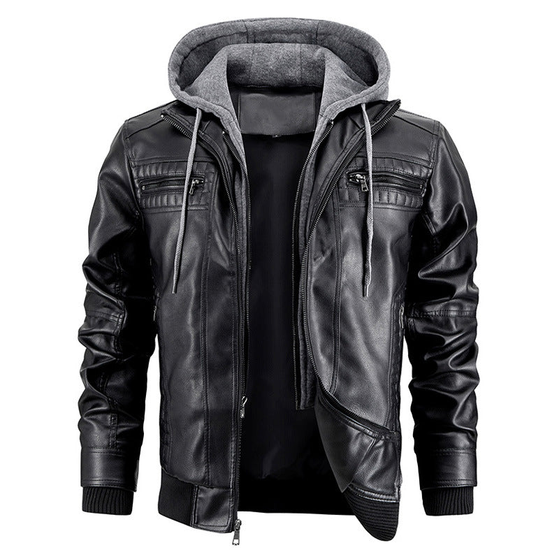 Men’s Hooded PU Leather Jacket