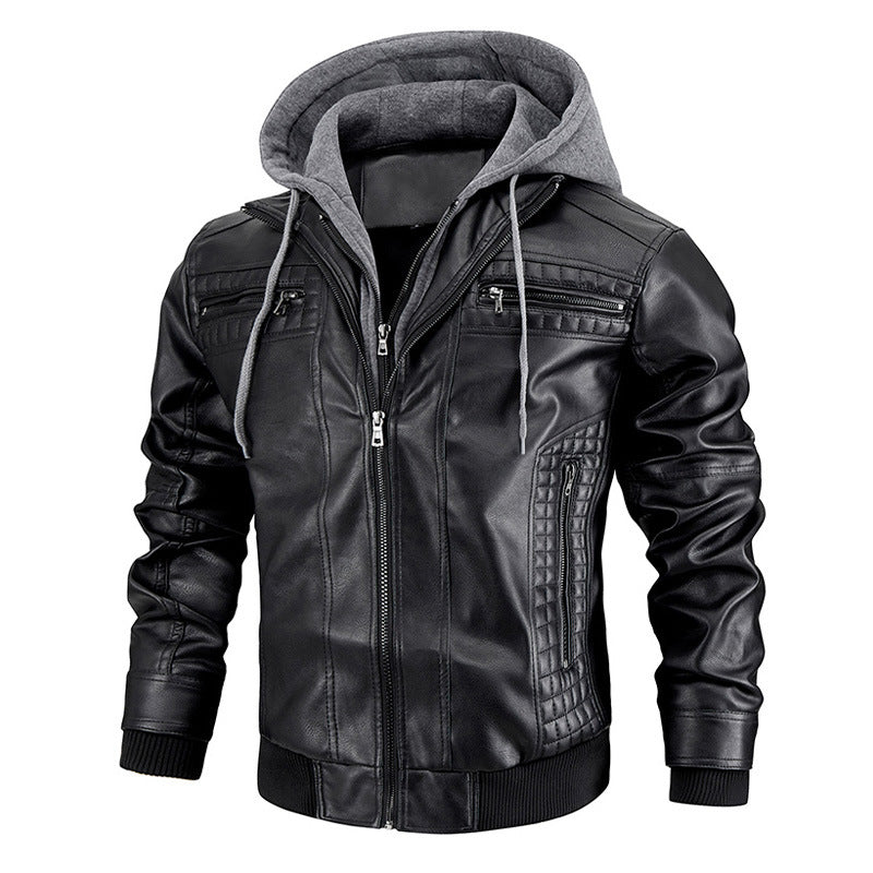 Men’s Hooded PU Leather Jacket