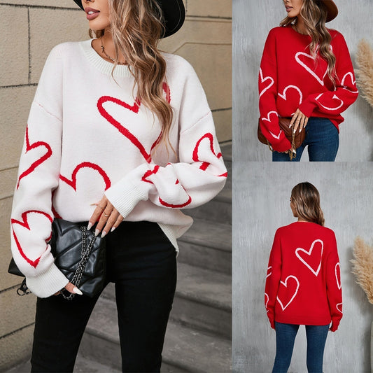 Valentine’s Day Big Heart Pullover Sweater for Women