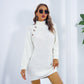 Winter Turtleneck Long Sweater Dress — Button Design Leisure Cinch