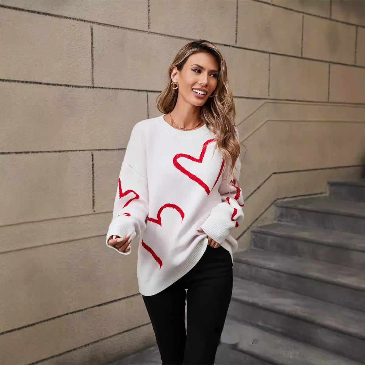 Valentine’s Day Big Heart Pullover Sweater for Women