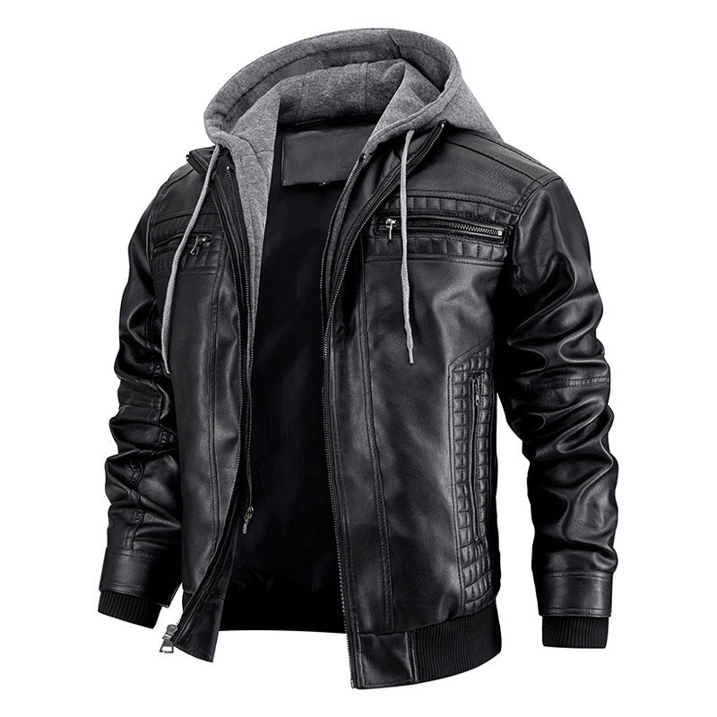 Men’s Hooded PU Leather Jacket