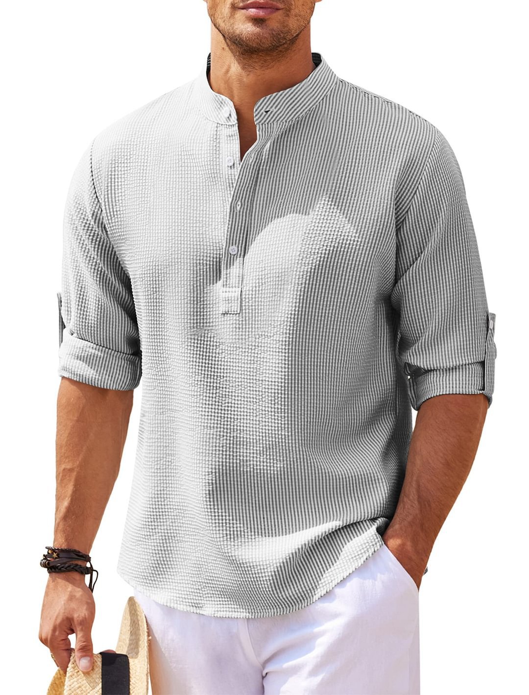 Men’s Casual Long-Sleeve Stand Collar Shirt