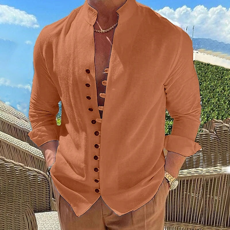 Men’s Retro Long-Sleeve Button Shirt