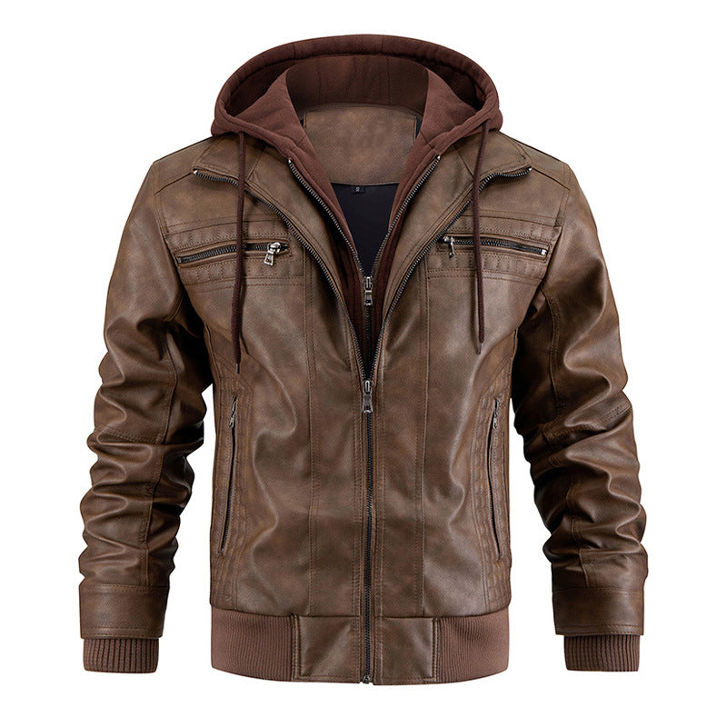 Men’s Hooded PU Leather Jacket