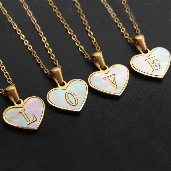 26 Letter Heart-Shaped Necklace – White Shell Love Clavicle Chain